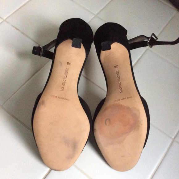 MANOLO BLAHNIK Black Suede Open Toe Ankle Strap Heels - Picture 5 of 5